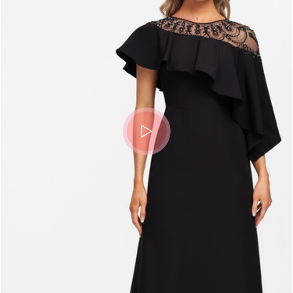 Black A-line Floor-Length Stretch Evening Dress With Beading Black Party Dresss - Picture 4 of 5